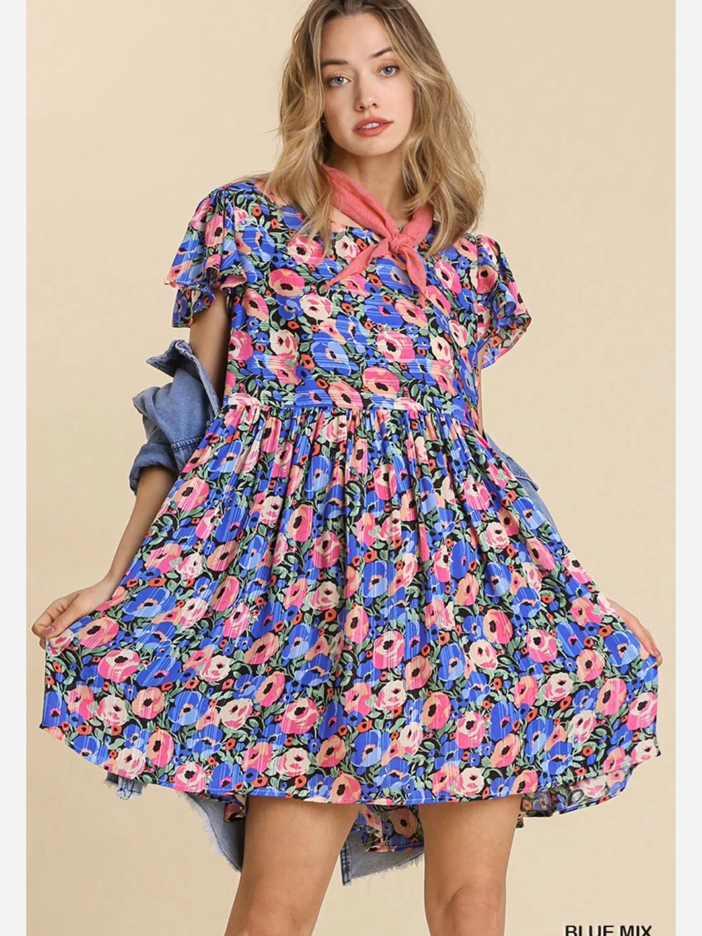 Umgee Vibrant Floral Babydoll Dress